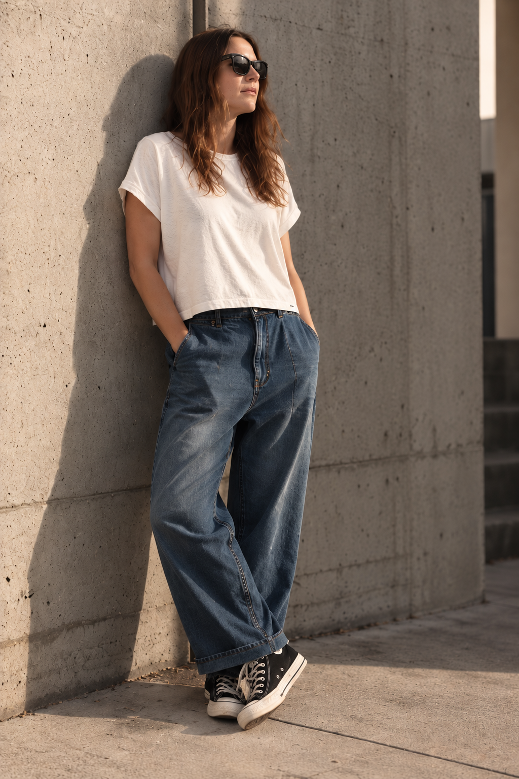AFTR 001 white tee styled with relaxed denim